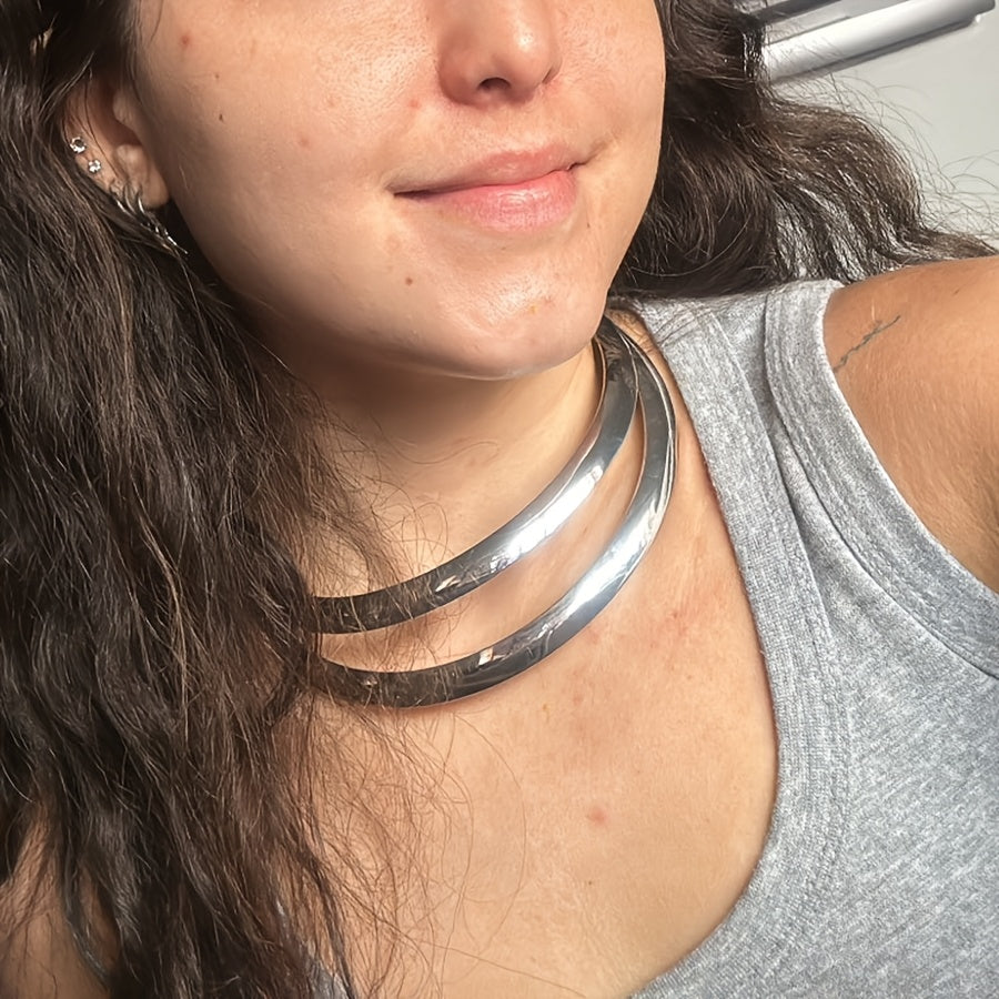 An elegant  sexy  luxurious and exaggerated double layer iron smooth Women's neck collar  eye catching trendy collar for banquets  parties  festivals  streets and daily life