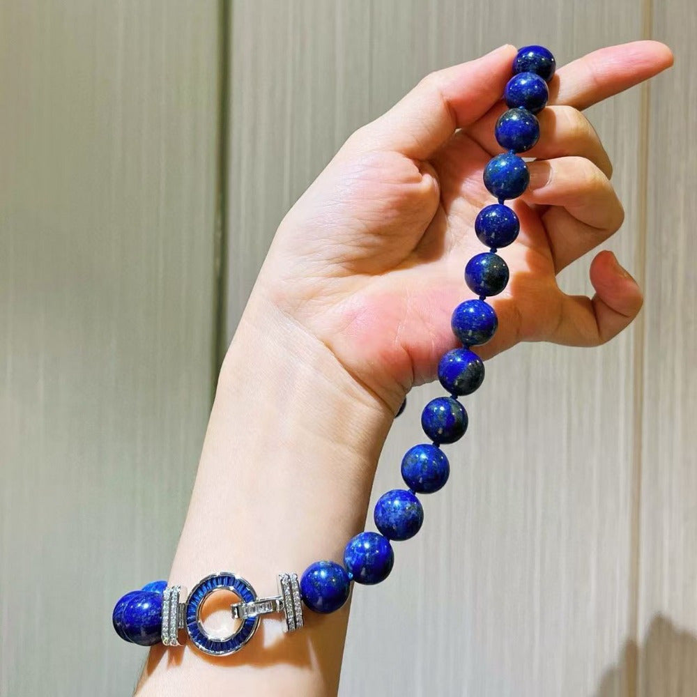 2025 Summer New Arrival 12mm Natural Lapis Lazuli Necklace   Iffé Klein Blue Spirit Design  Handmade Bohemian Jewelry for Women  Elegant Gift for Birthdays  Business Dinners & Parties