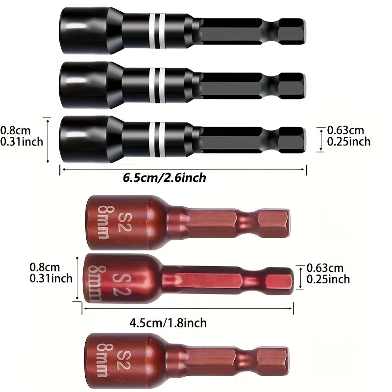 3pcs High Strength Magnetic Screwdriver Bits  8mm Hex Shank  Waterproof & Stain Resistant  Red   Ideal for Hard Floors  Electric Hand Drill  Tail Wire  Inner Hexagonal Sleeve