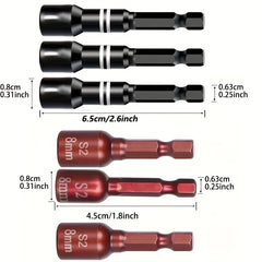 3pcs High Strength Magnetic Screwdriver Bits  8mm Hex Shank  Waterproof & Stain Resistant  Red   Ideal for Hard Floors  Electric Hand Drill  Tail Wire  Inner Hexagonal Sleeve