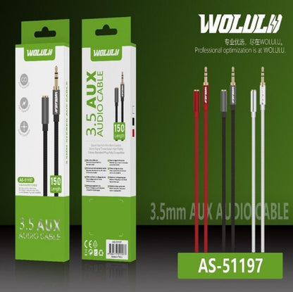 Wolulu AS-51197 Male 3.5mm To Female 3.5mm Aux Cable 1.5m