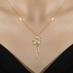 Exquisite Micro Inlaid Synthetic Cubic Zirconiaia Butterfly Tassel Stainless Steel Necklace with  Perfect Gift for Fashion forward Women