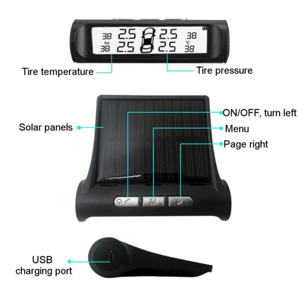 X6 Wireless Solar Tyre Pressure Monitoring System TPMS with Black and White LED