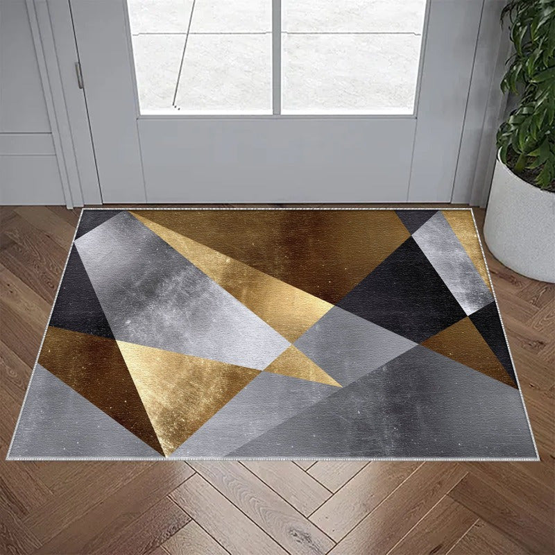 1pc Geometric Abstract Art Style Golden and Gray Front Door Mat Durable Welcome Mat Outdoor Indoor Entrance Door Mat Bedside Mat Bathroom Mat Small Floor Mat Suitable for Spring Summer Autumn and Winter Seasons