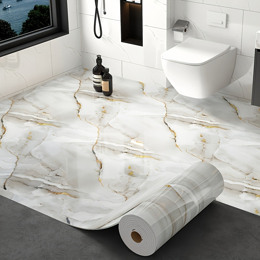 2 Rolls  15.7x118 Inch Thickened Version  3mm Thickness  Easy to Peel and Apply Vinyl Flooring Durable and Removable Waterproof Marble Tile Stickers. Self Adhesive Modern  Marble Pattern Floor Tile Decals  Suitable For Kitchen  Living Room  Office