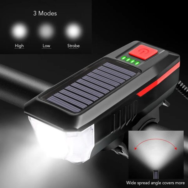 Aerbes AB-ZX17 Solar Powered LED 1200mah Battery Bicycle Front Light With Horn