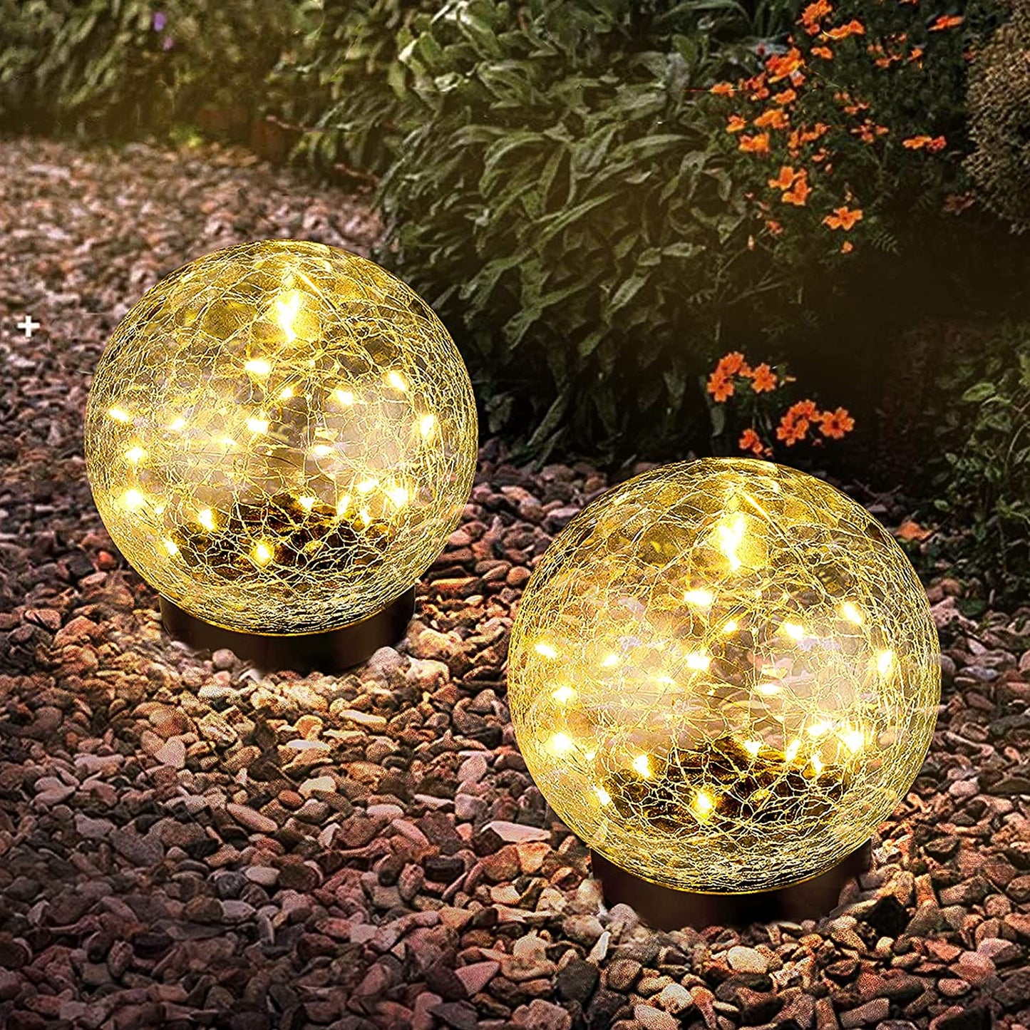 FA-LC58A Solar Power Globe Garden Lights Warm White 2PCS Diameter 12cm
