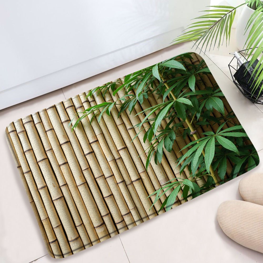 1 Serene Bamboo Bath Mat   Natural Beige Bamboo with Green Stems  Featuring a Soft Blanket Texture And a Non Slip Polyester Backing  Perfect for Bathroom Decor  Bath Mat | Tranquil Design | Soft Textured Mat
