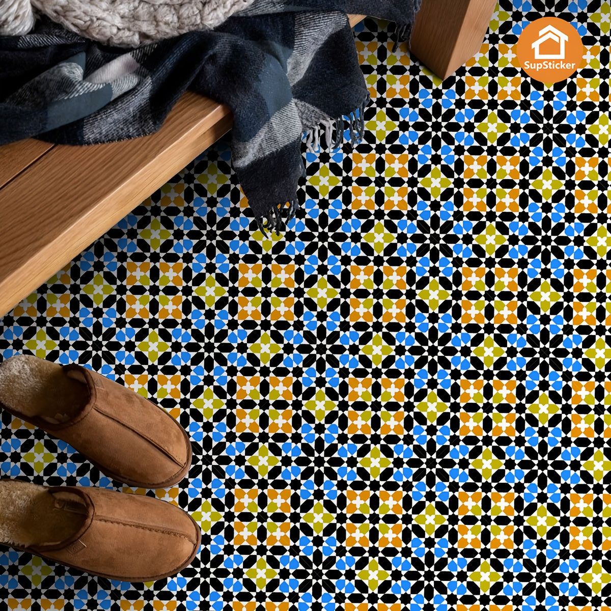 12/36pcs Retro Arabian Style  Mosaic Pattern Self Adhesive Vinyl Floor Tiles  Removable and Easy to Install  Suitable for Cabinets  Living Room  Bedroom  Balcony  Entryway  etc.  Size: 19.99/30.0cm  Flooring Self Adhesive Tile  Flooring Tile Self Adhesive