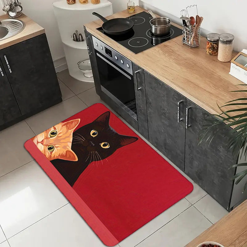 A Flannel Welcome Mat for The Entrance  Featuring a Design with Two Cute Cats  Weighing 450G/㎡  10Mm Thick And Easy to Clean  Suitable for Indoor And Outdoor Decoration  Entryways  Living Rooms  Bedrooms  Offices  Kitchens  Bathrooms  And Hallways.