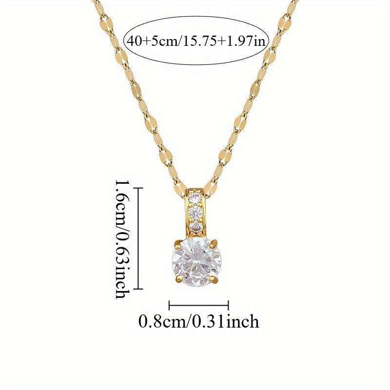 Stainless Steel 18K Gold Plated Plated Micro Set Synthetic Cubic Zirconiaia Pendant Necklace Trendy Adjustable Minimalist Chain Jewelry Gift for Women and Men