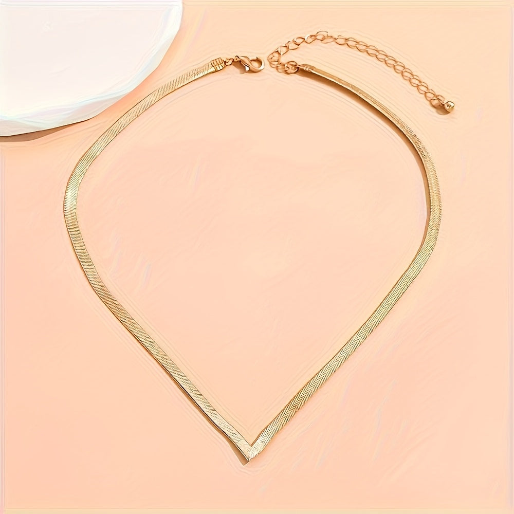 Women's Golden V Neck Stainless Steel Necklace   Elegant Minimalist Layering Chain for Daily Wear & Parties  Valentine's Day Gift  Year Round Versatile Jewelry Accessory  Party Accessory  Sensual Style  Sleek Finish
