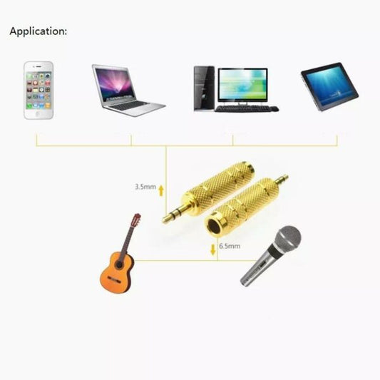 Universal Brass Gold Plated 3.5mm Male to 6.35mm Female Stereo Audio Adapter Jack Connector
