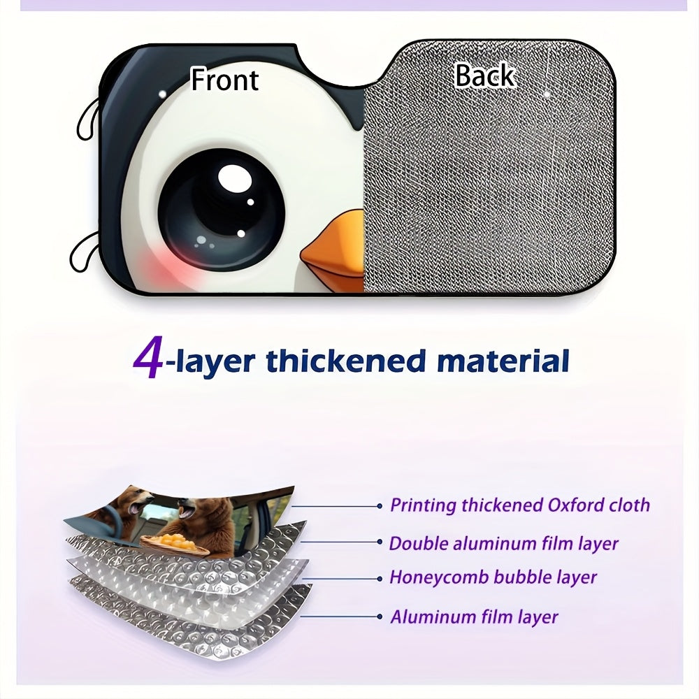 1pc Cute Big Eye Penguin Car Windshield Sunshade   Foldable Fit for SUV & Truck Front Windows  UV Protection & Heat Reduction  Adorable Cartoon Design with Expressive Eyes  Durable Automotive Accessory  Vehicle Heat Shield | Quality Reflective Material  P