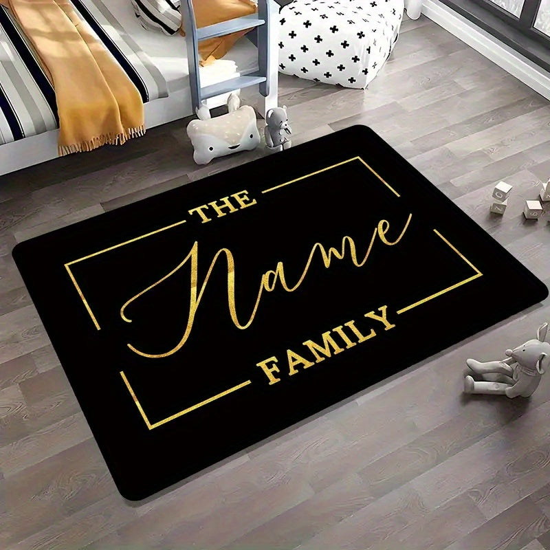 1pc Personalized Name Family Mat   Custom Name/Text  & Golden Luxury Mat with Golden Lettering  Non Slip Backing  Machine Washable   Indoor/Outdoor Entryway  Living Room  Kitchen  Hallway  Bathroom   Elegant Home Decor Mat For Christmas  Halloween