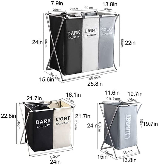 Laundry Basket Foldable 2 Sections Dirty Clothes Hamper with Aluminum Frame Waterproof Sorter Basket Bin for Bathroom Hotel