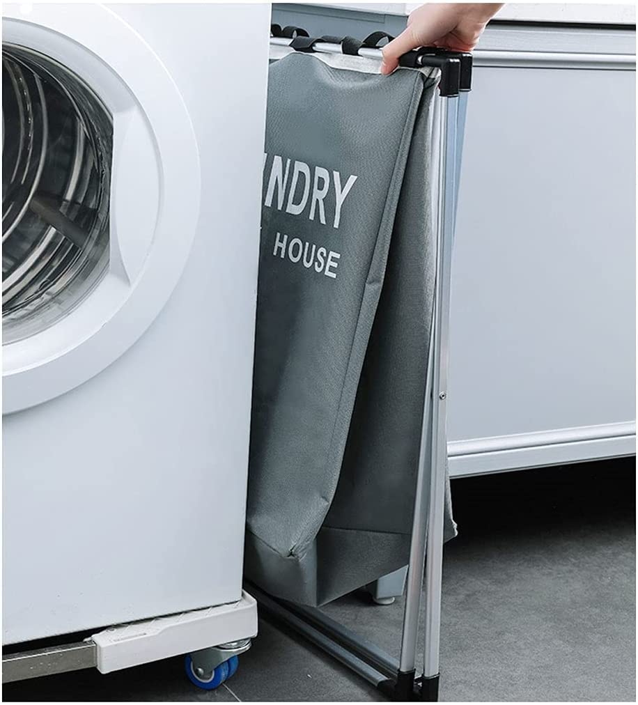 Laundry Basket Foldable 2 Sections Dirty Clothes Hamper with Aluminum Frame Waterproof Sorter Basket Bin for Bathroom Hotel