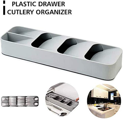 Plastic Drawer Cutlery Organizer Tray Kitchen Storage Holder Rack for Cutlery Silverware Compact Cutlery Tray Spoon Cutlery Box (Grey)