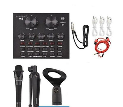 V+8 Sound Card Audio Interface External USB Live Broadcast With Microphone