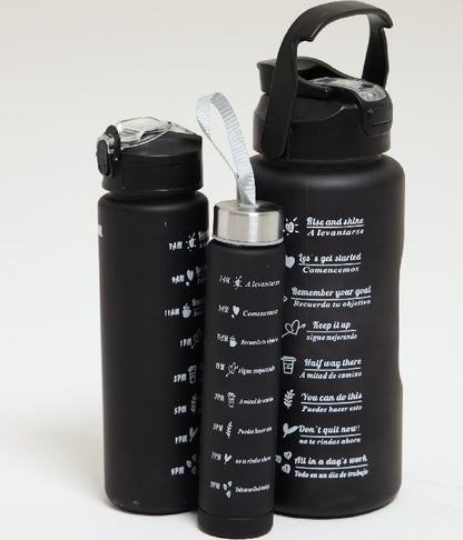 Pack Of 3 Black Motivational Water Bottles