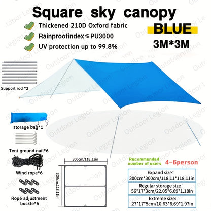 Extra Large Waterproof Canopy Tent - UV Protection, Portable and Durable for Outdoor Camping and Picnics, Blue Oxford Cloth with Steel Frame