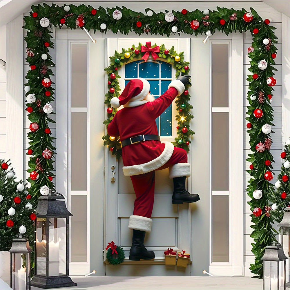 Santa Claus Christmas Porch Banner Durable polyester door frame decoration, bright and fade-resistant outdoor holiday decoration, Christmas decoration