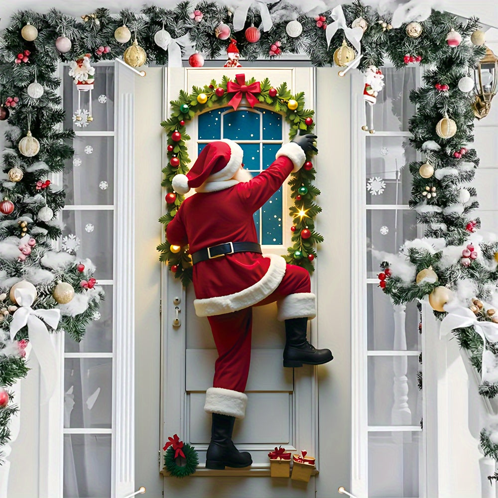 Santa Claus Christmas Porch Banner Durable polyester door frame decoration, bright and fade-resistant outdoor holiday decoration, Christmas decoration