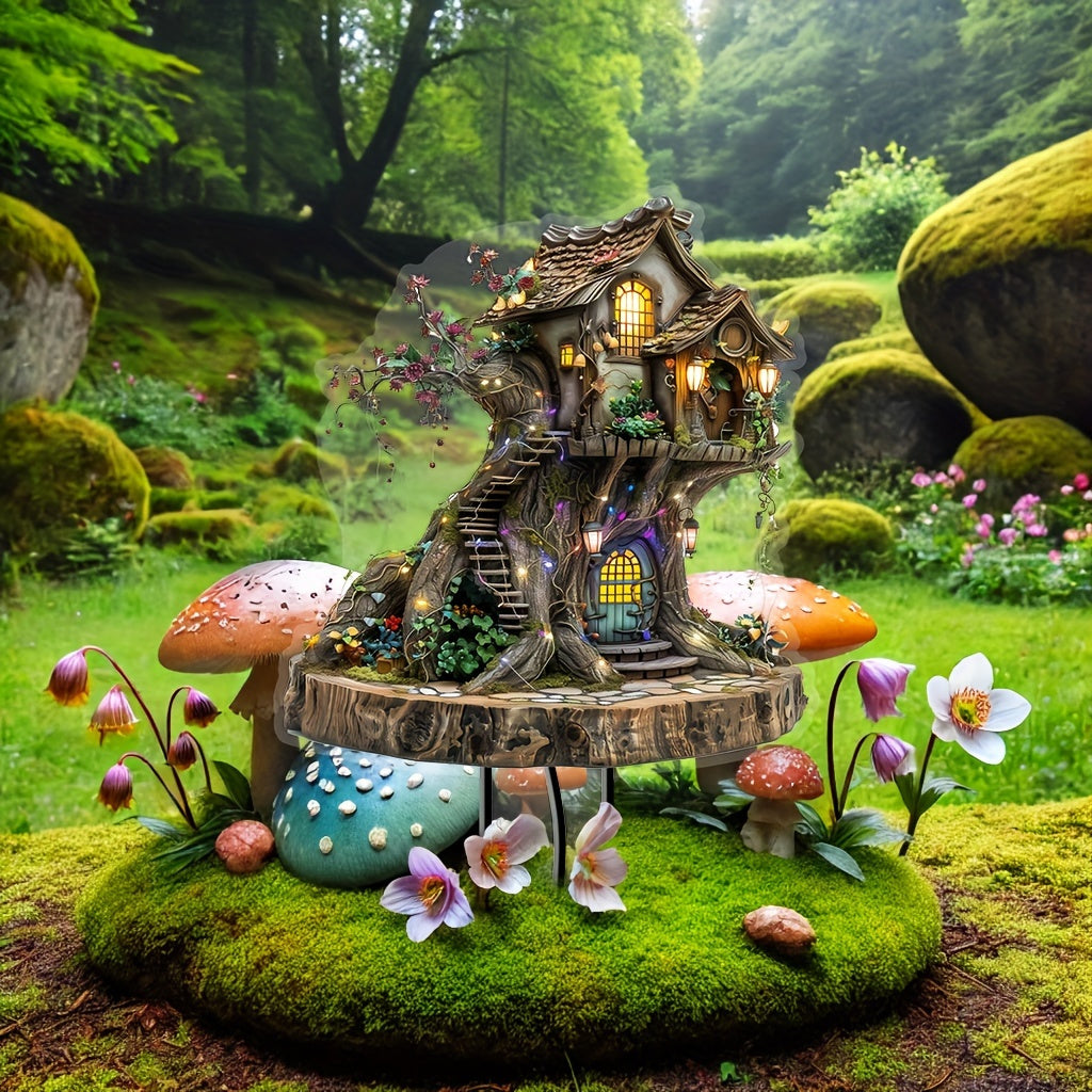 Bohemian Style Acrylic Magic Tree House Garden Stake - Sun Catcher and Decorative Yard Sign, Perfect for Outdoor Art and Bonsai Displays