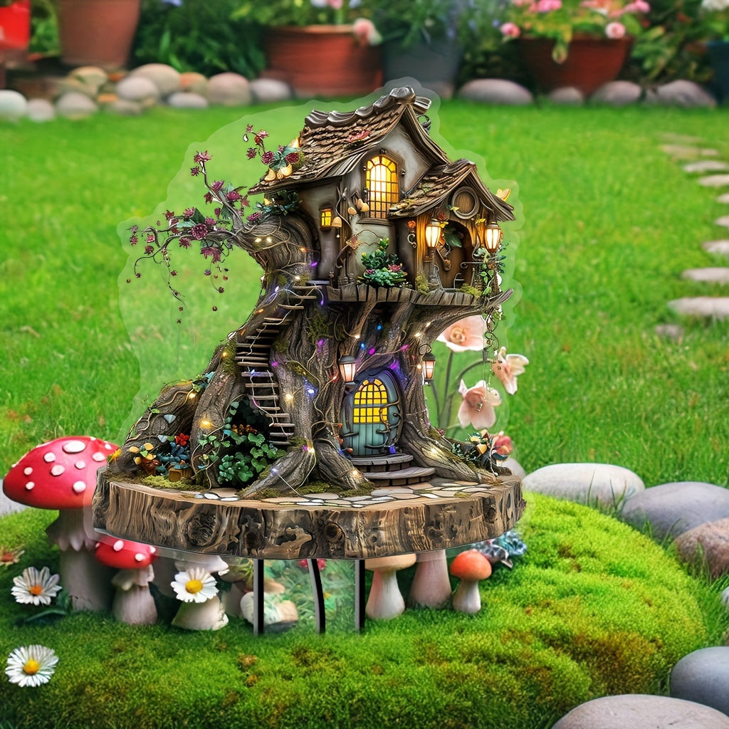 Bohemian Style Acrylic Magic Tree House Garden Stake - Sun Catcher and Decorative Yard Sign, Perfect for Outdoor Art and Bonsai Displays