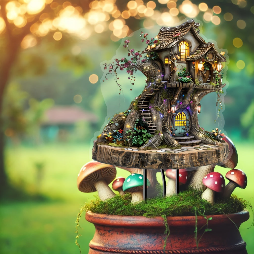Bohemian Style Acrylic Magic Tree House Garden Stake - Sun Catcher and Decorative Yard Sign, Perfect for Outdoor Art and Bonsai Displays