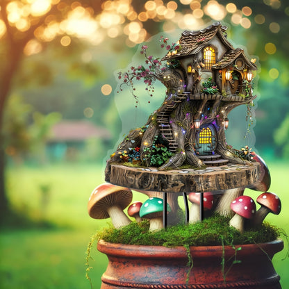 Bohemian Style Acrylic Magic Tree House Garden Stake - Sun Catcher and Decorative Yard Sign, Perfect for Outdoor Art and Bonsai Displays
