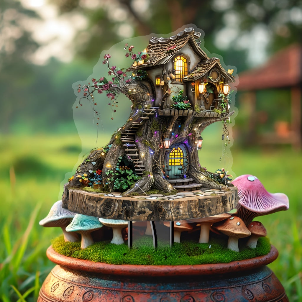 Bohemian Style Acrylic Magic Tree House Garden Stake - Sun Catcher and Decorative Yard Sign, Perfect for Outdoor Art and Bonsai Displays