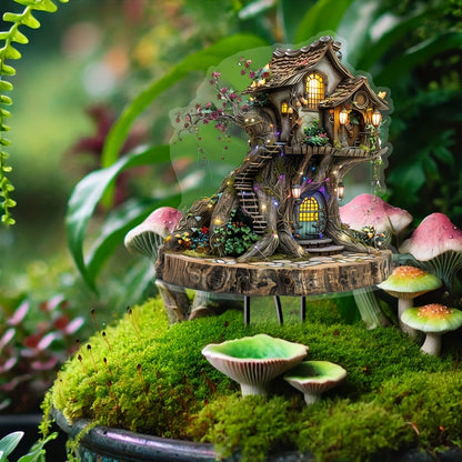 Bohemian Style Acrylic Magic Tree House Garden Stake - Sun Catcher and Decorative Yard Sign, Perfect for Outdoor Art and Bonsai Displays