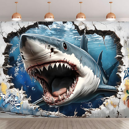 1pc Giant 3D Shark Wall Sticker, Polyester Easy Hanging Background Banner for Room and Garden, Multipurpose Non-Electric Party Photo Backdrop for Wedding, Birthday, Anniversary, All Seasons