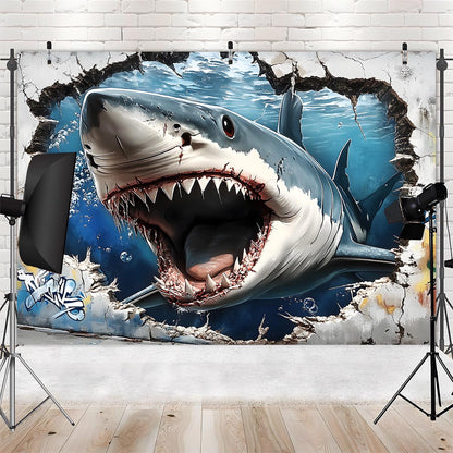 1pc Giant 3D Shark Wall Sticker, Polyester Easy Hanging Background Banner for Room and Garden, Multipurpose Non-Electric Party Photo Backdrop for Wedding, Birthday, Anniversary, All Seasons