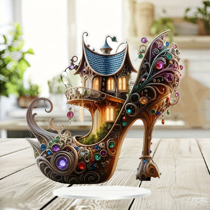Bohemian Acrylic High Heels Home Decor Sign, Table Mount, Multipurpose Bohemian Style Home and Office Decor with Display Stand, English Text Theme Art