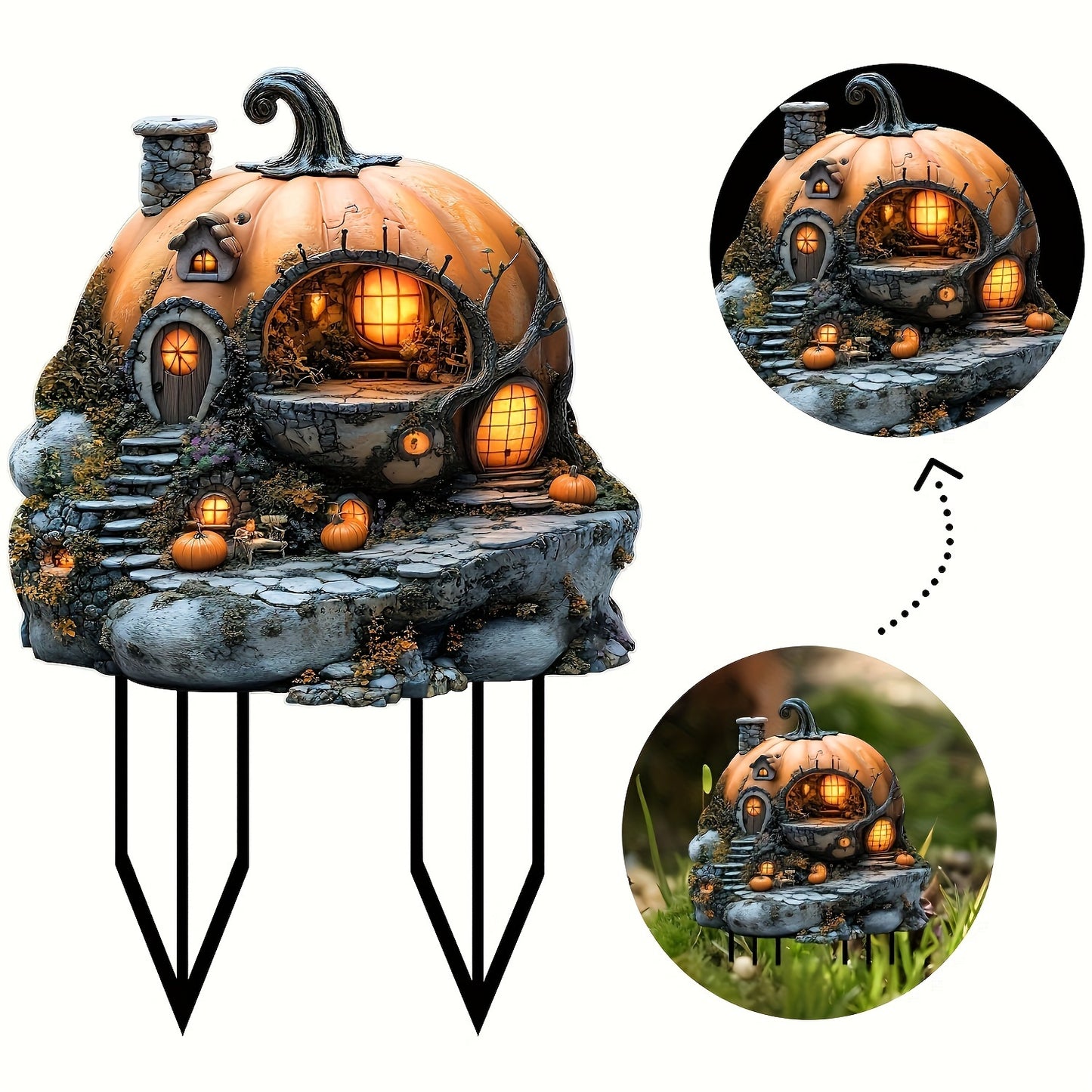 Magic Pumpkin House Garden Sign - Acrylic Fairy Tale Art for Thanksgiving and Christmas, Ideal Outdoor Decorations, Lawn Parties and Gifts