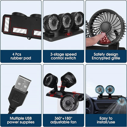 Baihuo MY-7158 Vehicle Cigarette Lighter Powered Triple Head Fan