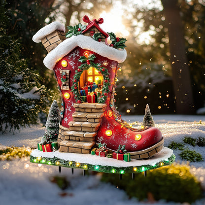 1pc Solar Powered Christmas Elf Boot House Garden Stake, Acrylic Planter Design, Fairy Theme Outdoor Decorative Light Catcher for Lawn, Patio, Home - Holiday Decoration