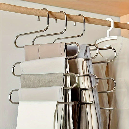 1pcs Stainless Steel Multi-Layer Pants Rack, S-Shaped Non-Slip Wardrobe Organizer