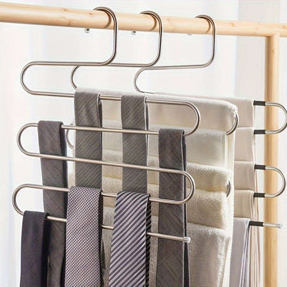 1pcs Stainless Steel Multi-Layer Pants Rack, S-Shaped Non-Slip Wardrobe Organizer