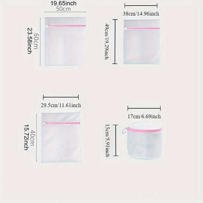 4-Pack Of Durable Polyester Mesh Laundry Bags With Zippers