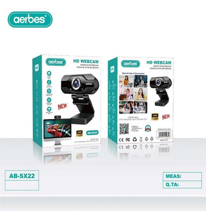 Aerbes AB-SX22 1080P Full HD Web Camera With Built In Microphone For Laptop or Desktop Zoom Calls, Online Meetings, Skype, Discord ETC