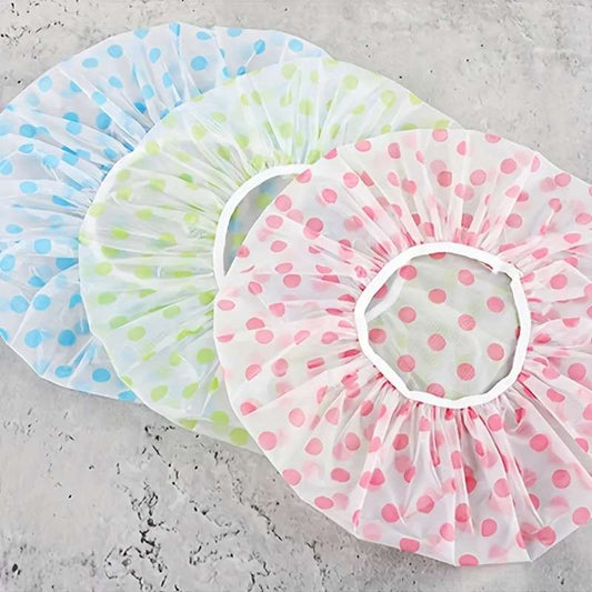 3-pack of cute polka dot print shower caps