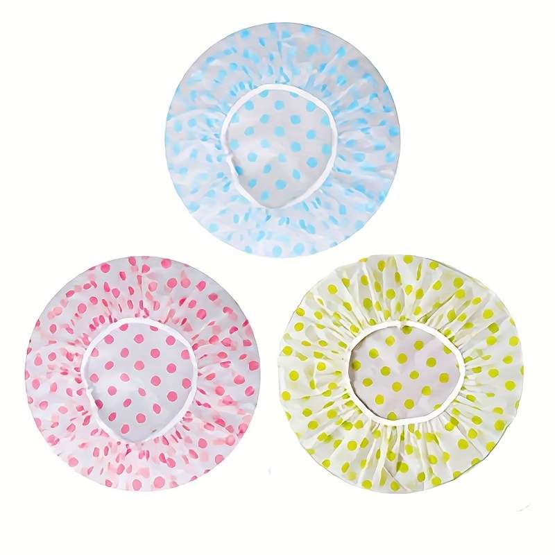 3-pack of cute polka dot print shower caps