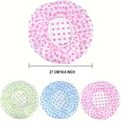 3-pack of cute polka dot print shower caps
