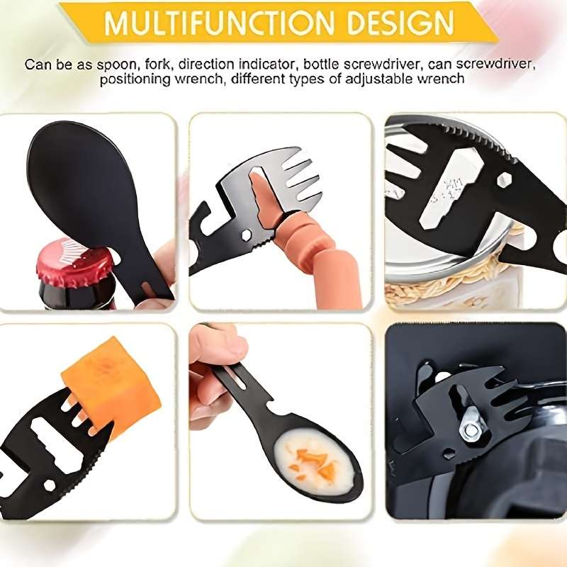 1pc Compact 10-in-1 Stainless Steel Multi-Tool Spork