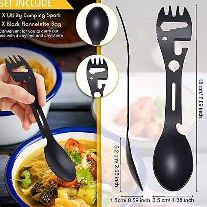 1pc Compact 10-in-1 Stainless Steel Multi-Tool Spork