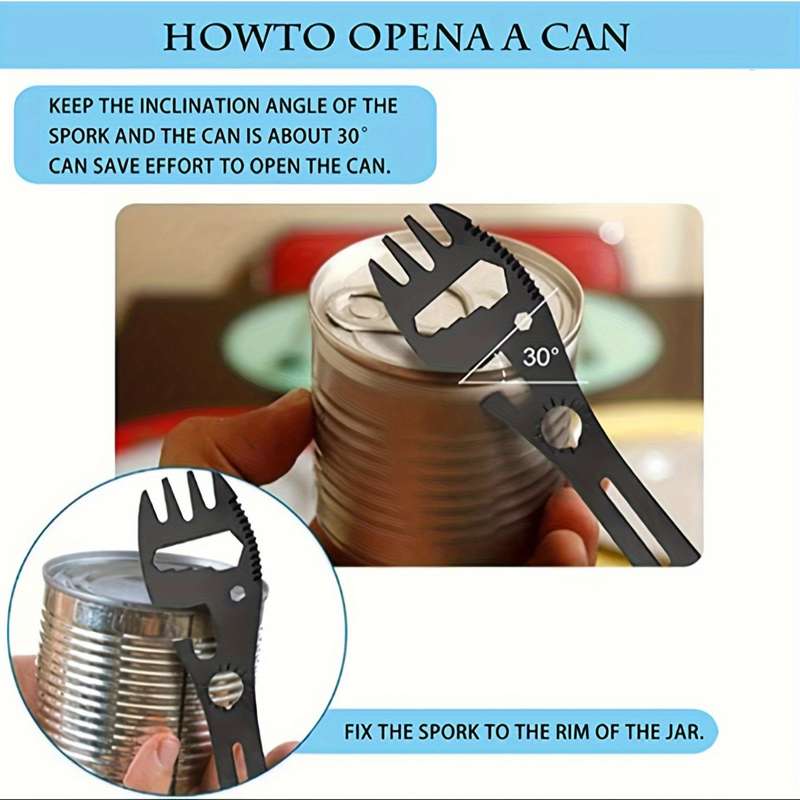 1pc Compact 10-in-1 Stainless Steel Multi-Tool Spork