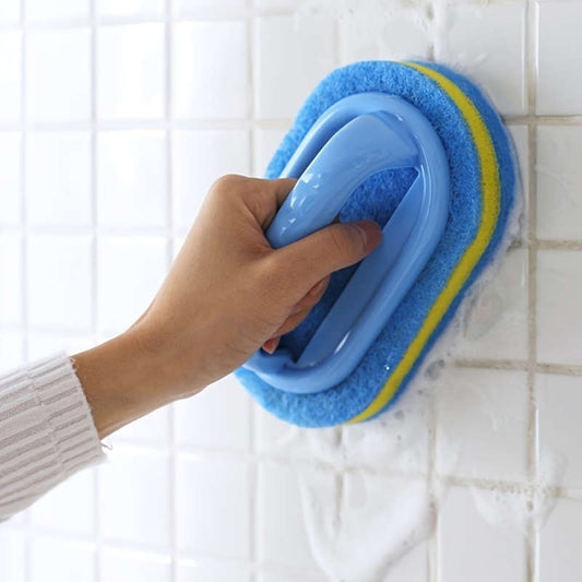 3-Layer Household Cleaning Sponge With Handle - Multipurpose Plastic Scouring Pad For Bathroom, Kitc